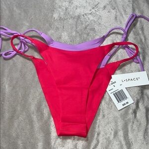 NWT L*Space Swim Fused Mackena Bitsy Red and Purple Bikini Bottom Small Side Tie